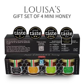 Louisa’s Honey Selection Gift Set | Award-Winning Italian Raw & Pure Honey | 4 x 50g Jars | TA 20+ (MGO 829), 10+ (MGO 263) | Premium Bosco, Acacia & Ginger, Lime & Coriander