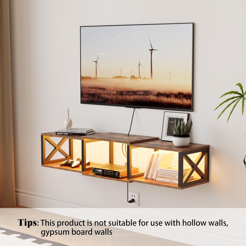 NinPeen Floating TV Stand with Power Outlets,Wall-Mounted Entertainment Console with