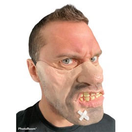 Rubber Johnnies THUG HALF Face MASK, BANDAGE, TEETH, FUNNY COSTUME MASKS, BOUNCER, One Size