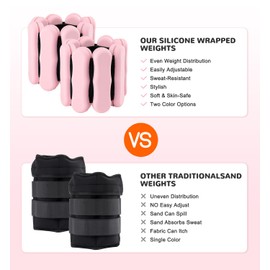 Wrist Weights for Women Men Kids Adjustable Ankle Weights 2lb*2 Arm & Leg Weight Weighted Wristbands Wrist Bangles for Strength Training Walking Swimming Exercises Yoga Physical Therapy Pink
