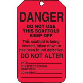 Accuform TSS101PTP Scaffold Status Tag, Legend "DANGER DO NOT USE THIS SCAFFOLD - KEEP OFF: This scaffold is being erected, taken down or has been found defective," 5.75" Length x 3.25" Width x 0.015" Thickness, RP-Plastic, Black on Red (Pack of 25)
