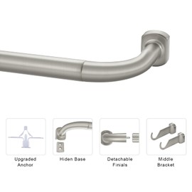 2 Pack 1Inch Diameter Wrap Around Curtain Rods, 84-120Inch Adjustable Length Room Darking Curtain Rods with Aluminum Finials and Brackets, Matte Nickel