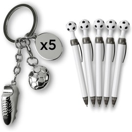5PACK Llavero de metal de Fútbol Soccer, llavero de fútbol para niños, bolsa de fiesta,regalo (soccer) con 5 plumas con diseño de fútbol