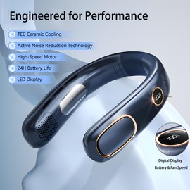 Portable Neck Fan, 4000mAh USB Rechargeable Bladeless Fan, 5-Speed Cooling Airflow, Wearable Hands-Free Personal Fan for Outdoor Travel, Office, Sports, Blue