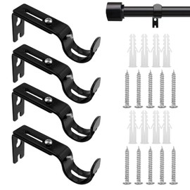 Auswalar 4 PCS Black Curtain Rod Bracket,with Wall Plug Screws Adjustable Curtain Rod Carrier, Heavy Duty Curtain Track Bracket, Metal Curtain Rod Fittings, Fits Curtain Rod, T483