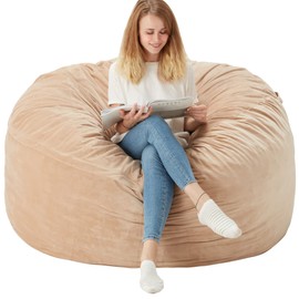 Homguava 6FT Bean Bag Chair Giant Bean Bag with Memory Foam Filled Comfy Bean Bag Chairs for Adults Adult Bean Bag Chair with Dutch Velet Cover Cover for Living Room Bedroom (58x58x32''), Khaki