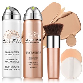 QIUFSSE Airbrush Foundation with Primer,Silk Flawless Airbrush Makeup,Buildable Coverage with Anti-aging Formula,Moisturizing Foundation Makeup (02 Beige)