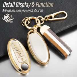 Coverforkey for Nissan Key Fob Cover with Nylon Webbing Keychain, Fashionable Matte Metallic Soft Case for for Murano Pathfinder Rogue Titan Versa Infiniti (4 Button) Key (Champagne Gold, A2