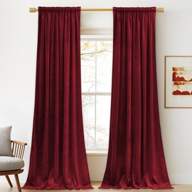 StangH Red Velvet Curtains 96 inches Long for Living Room, Christmas Decor Back Tab Thermal Insulated Privacy Protect Drapes for Bedroom Home Theater, W52 x L96, 2 Panels