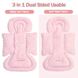 Jundetye Infant Car Seat Insert Boy Girl, 3 in 1 Newborn Carseat Insert with Strap Pads, Car Seat Head Support for Baby Strollers, Swings, and Bouncers, Comfortable and Machine Washable, Pink