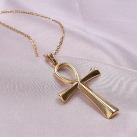 Stainless Steel Cross Religious Classic Plain Prayer Pendant Necklace (Gold, One size)