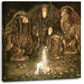 artprints1stop Canvas Print Wall Art - Fairy Tale Illustration Four Trolls and The Princess by John Bauer - 12x12 inches