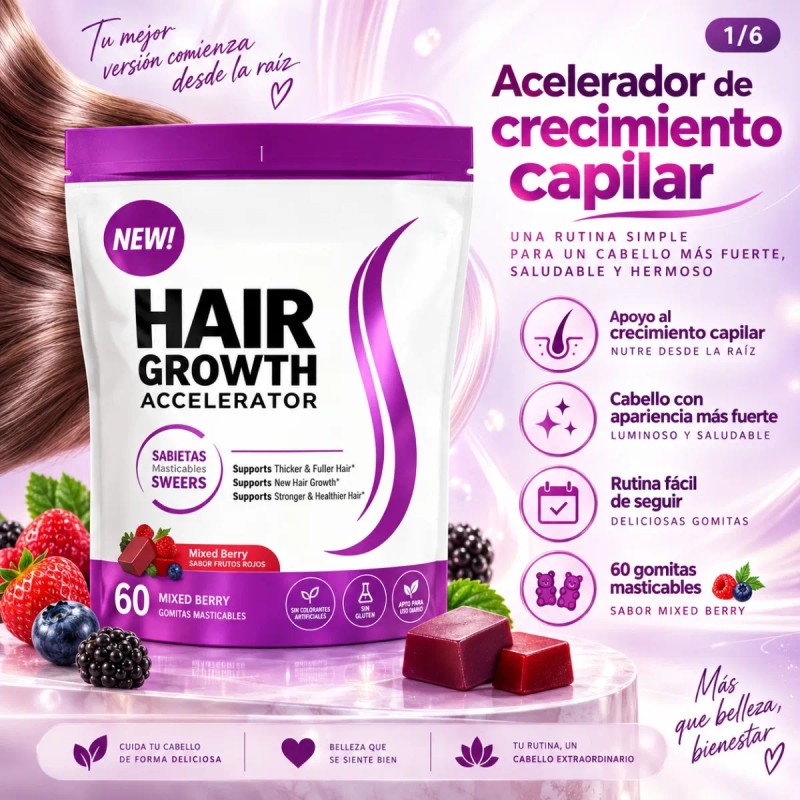 Hair Growth Accelerator 60 Gomitas Sabor Mixed Berry