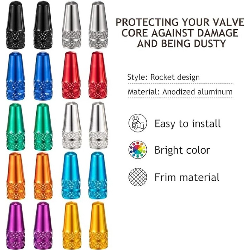 Presta Valve Caps for Bicycle, 40 Pack, Multicolour Anodised Aluminium,