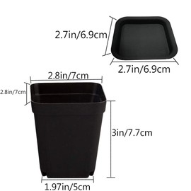 OJYUDD 24 Pack 3 Inch Black Nursery Pot Flower Pots Square Plastic Plant Pot Plastic Starter Pots with Saucer Basket Indoor Outdoor for Your Room,Garden Office and Balcony Decor