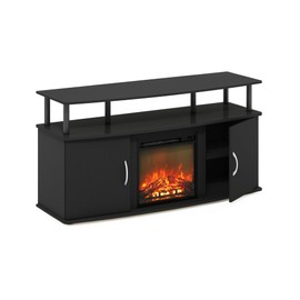 Furinno Jensen Living Room Fireplace TV Entertainment Center with Doors Storage Cabinet for TV up to 55 Inch, Americano/Black