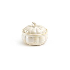 Gracie China Shop Pumpkin Figural Reactive Glaze Bowl with Lid, Oven Safe Lidded Pumpkin Bowl (White)