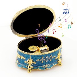 ROSIKING Oval Emboss Alloy Metal Music Box Wind Up Antique Jewelry Musical Boxes Chris...