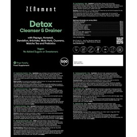 Detox Cleanser & Drainer, with Papaya, Horsetail, Dandelion, Artichoke, Mate Herb, Guarana, Matcha Tea and Prebiotics, 500 ml | Fluid Retention | Vegan, Non-GMO, GMP | Zenement