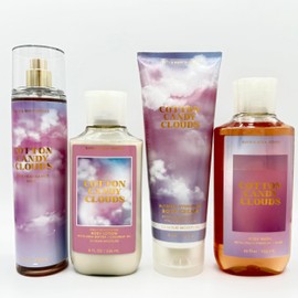 Cotton Candy Clouds 4-Piece Bath Bundle | Fine Fragrance Mist, Daily Nourishing Body Lotion, Ultimate Hydration Body Cream and Body Wash