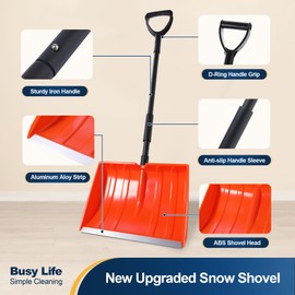 Yocada Snow Shovel for Driveway Home Garage Snow Removal Aluminum Strip with D-Grip Handle 48 inch Long Large Capacity Shovel for Garden Car Camping Outdoor Orange