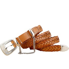 ENJOIT G5051 Western Belt, Tochigi Leather, Handweave, Women's, Men's, Genuine Leather, Mesh, Buckle, Mesh Belt, Leisure, Work, Braid, Retro, Fashion, Gift, Braun