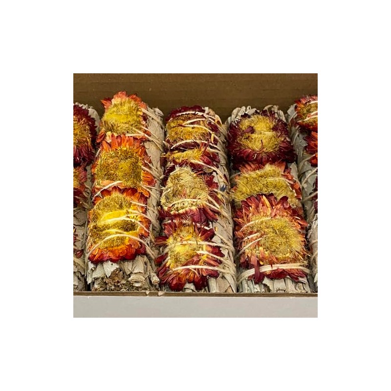 VIE Wholesale Smudge Sticks, White Sage and Red Sunflower 4",