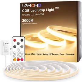 Lamomo COB LED Strip Lights Pro, 16.4Ft Warm White Dimmable Led Rope Light with Remote, Flexible Cuttable Waterproof 3000K Silicone Neon Lights for Bedroom, Indoor, Outdoor, Cabinet