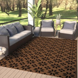 NFECO Reversible Rugs Plastic Rug Outdoor Rug Lightweight Outside Mats Modern Outdoor Rug for Patio Portable Mats for RV Backyard Deck Picnic Beach (6x9, Yellow Flower)