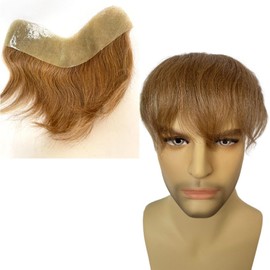 Men Forehead Hairline Toupee Real Human Hair Skin PU Man Hairpieces Hair Topper for Receding Natural Hairline Replacement System (#21 color, 1.57x7.1 Inch)