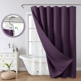 VANZAVANZU All-in-One Shower Curtain Set for Bathroom Enhanced 3D Waffle Fabric Shower Curtain with PEVA Waterproof Liner & 12 Upgraded Anti-Fall Hooks Heavy Duty Bath Tub Curtain 72"x72" (Purple)