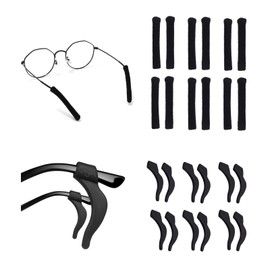 6 Pairs Anti-Slip Elastic Comfort Eyeglasses Temple Tips Sleeve with 6 Pairs Eyeglass Ear Grips，Soft and Well-Fitting Glasses Ear Cushion, Silicone Elastic Eyeglasses Temple Tips Sleeve Retainer