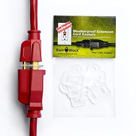 (Orig Inventor U.S. Mfr) Rain Block® Weatherproof Extension Cord Gaskets - Outdoor Extension Cord Gasket & Christmas Light Weatherproof Gasket, GFCI Protector, Stop Tripping GFCIs, (5)
