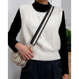 Beemorita Cute Crossbody Purse Strap for Women Girls, Replacement Bag Belt Strap for Purse Handbag Guitar Camera, Stripe Adjustable Canvas Wide Shoulder Strap for Men, with Golden Hooks（Black & Beige）