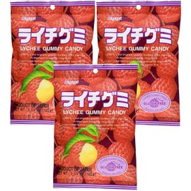 Kasugai Litchi (Lychee) Gummy Candies (Pack of 3) by Kasugai