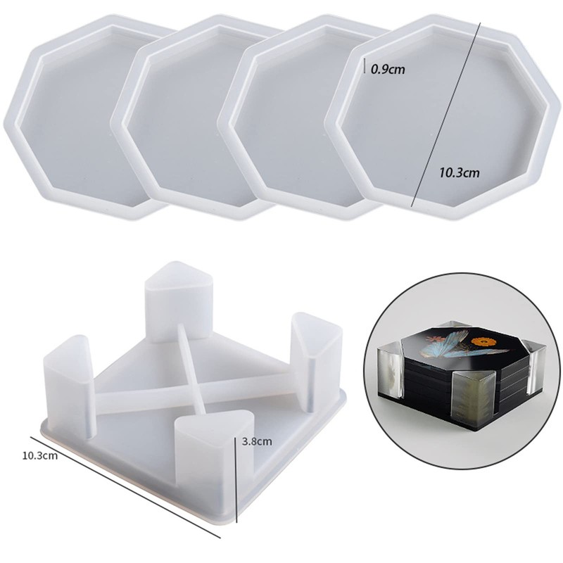 JS MOLD Silikonform Tablett Untersetzer,5 Stück Silikonform Untersetzer Epoxidharz,Untersetzerform Epoxidharz