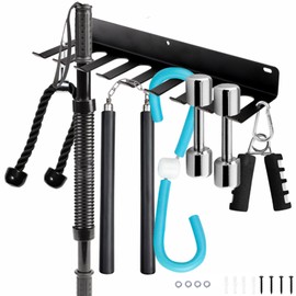 Tebery 9 Hook Home Gym Storage Rack Wall Mount, Fitness Equipment Organizer, Metal Gym Accessory Hanger for Exercise Bands, Jump Ropes, Barbells, Lifting Belts
