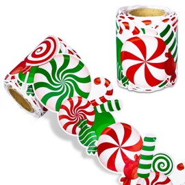 Whaline 32.8Ft Christmas Candy Peppermint Bulletin Board Border Xmas Red Green Candy Cane Rolled Self Adhesive Border Trim Stickers for Xmas Holiday Party Classroom Chalkboard Wall Decor