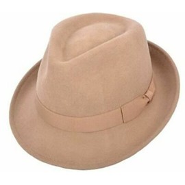 Elegant 100% Wool Trilby Hat Waterproof & Crushable Handmade with Grosgrain Band Premium Quality Exquisite Design Trilby Fedora Stylish Hat Perfect Fashion Statement (UK-Unique) (Camel, Large 59cm)