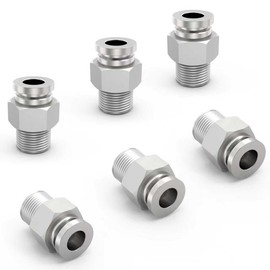 EterMutable 304 Stainless Steel 6Packs 3/8" OD Tube x 1/4" NPT Thread Straight Push to Connect Fittings,Pneumatic Male Quick Connect Air Line Hose Fittings Accessories