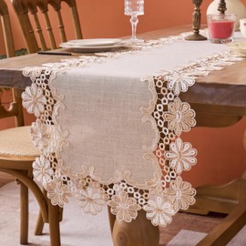 Camino de mesa rústico de encaje rústico con tonos neutros de la tierra, bufanda de cambiador, camino de mesa de centro, beige (16 x 35.4 pulgadas, patrón floral A)