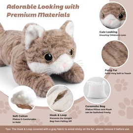 23.62" & 4.5 lbs Gray Cat Weighted Stuffed Animals for Comfort, Cuddly & Soft Kids' Plush Toy Pillows for Companion, Large Plushies with Removable Ceramsite Bag, Gifts for Adults, Kids, Boys and Girls