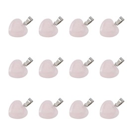 Hobbspring Pack of 12 Heart-Shaped Stone Pendants Natural Roses Quartz Charm Love Pendant Gemstone Pendant for Homemade Gifts Jewellery Necklaces Bracelets Crafts, Rose Quartz