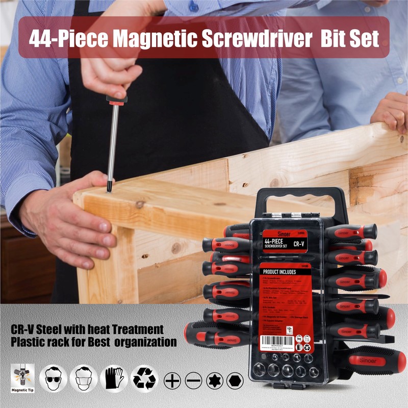 Screwdriver Set, 44 Pieces Magnetic Screwdriver Set Including Slotted, Phillips,