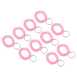 PATIKIL Spiral Wrist Coil Keychain, 10 Pack Plastic Stretchable Wristband Wristlet Key Ring Holder for Outdoor Sport Gym Pool Sauna, Pink