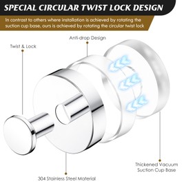 MOTAIPEAK Suction Cup Hooks for Shower,6Pcs Shower Hooks for Inside Shower,No Drill Towel Hooks for Bathroom Wall,Kitchen,Glass,Mirror,Tile to Hang Towels,Robes,Loofah-Chrome