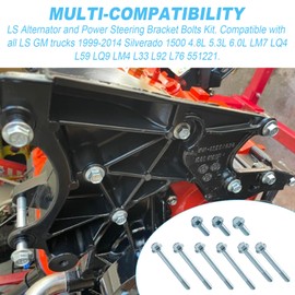 Aulpq LS Alternator and Power Steering Bracket Bolts Kit Fits for All LS GM Truck 1999-2014 Silverado 1500 4.8L 5.3L 6.0L LM4 LM7 LQ4 LQ9 L59 L33 L76 L92 551221