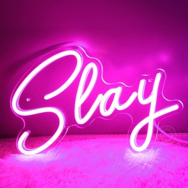 SYLHOME Pink Slay LED Neon Light Sign Cool Boys Girls Preppy Bedroom Game Play Room Desk Wall Decor Sign Do Well Club Pub Bar Man Cave Game Center Birthday Christmas Gift 5V USB Night Light 11.8" X 8"