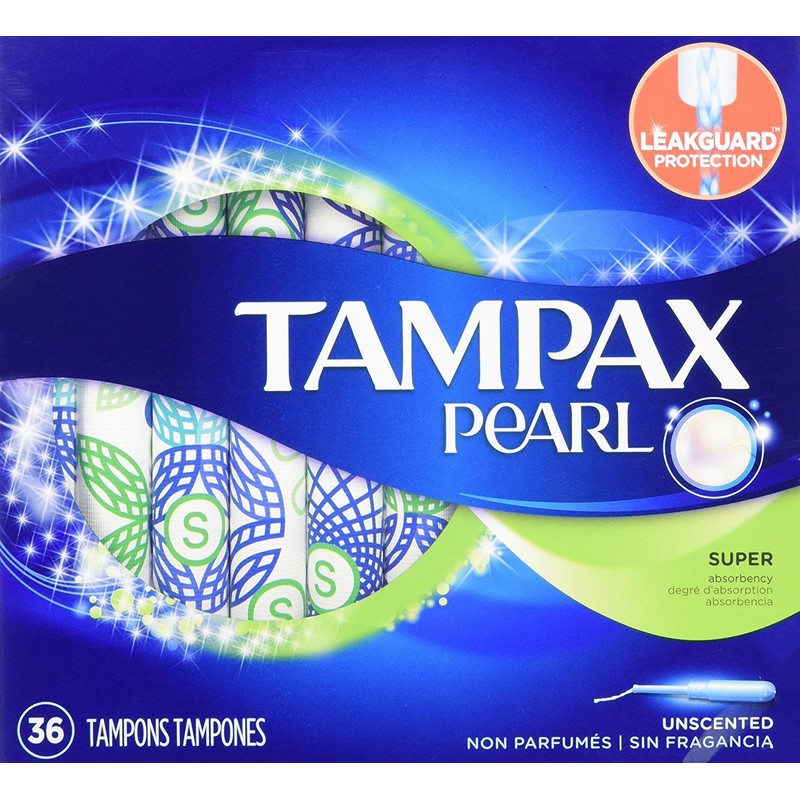 Tampax Pearl Plastic Super Absorbency, Unscented Tampons, 36 Count -