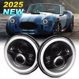 CHUSYYRAY For AC Shelby Cobra 1962-1973 pair 7 inch Round LED Headlights DRL High Low Beam